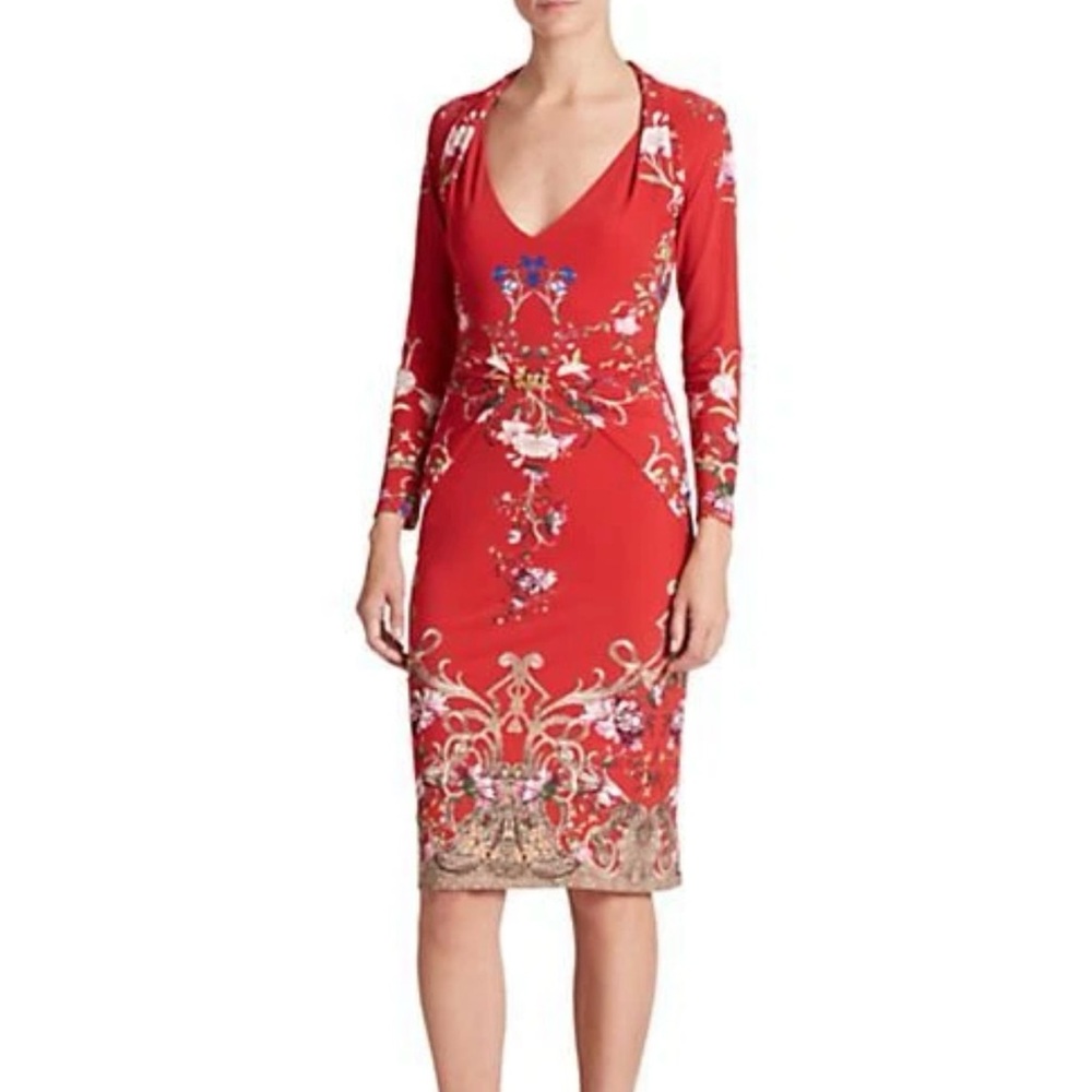 100 % Authentic Roberto Cavalli Brand New Red Floral-print Sheath
